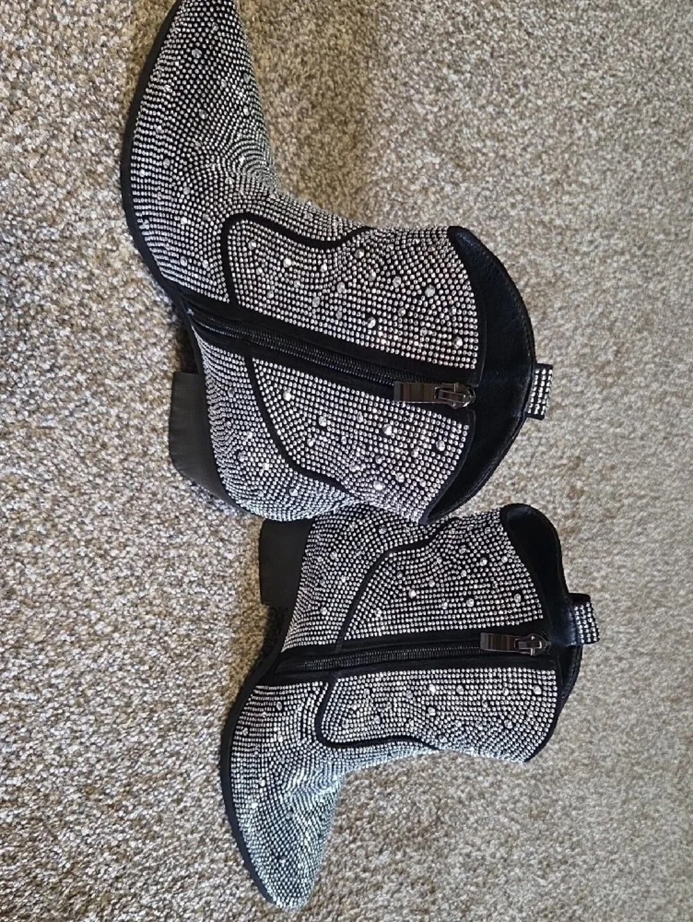 Embellished Black and Silver Western Ankle Boots